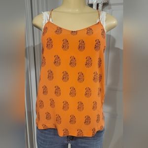 Made well-1937- J. Crew 100% silk orange with paisley blue pattern blouse NWOT